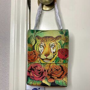 Anuschka Hand-Painted Tiger Crossbody Organizer